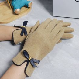 Design Lady Winter Leather Gloves Warmful Solid Color Bow Knot Touch Screen Driving Warm Windproof Glove Mittens