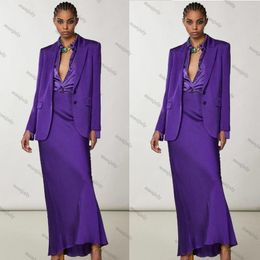Women's Two Piece Pants Casual Purple Women Blazer Suit Peaked Lapel Loose Jacket Elegant Length Skirt Daily Ladies 2 Pieces Set