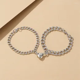 Link Bracelets 2Pcs Punk Silver Colour Chain Couple Magnet Bracelet For Women Alloy Romantic Men Paired Things Fashion Jewellery