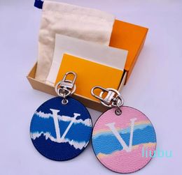 Alphabet Printed Blue Powder Simple Car Keychain Bag Pendant Charm Jewelry Ring Holder Leather Keychain Accessories