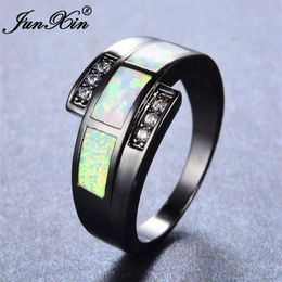 Wedding Rings JUNXIN White Fire Opal Ring With Zircon Vintage Black Gold Filled Jewelry For Men And Women Christmas Day Gift281J