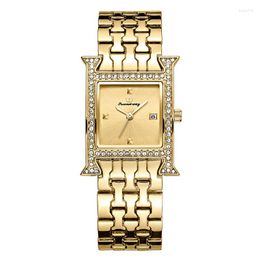 Wristwatches Womens Quartz HSquare Watch Stainless Steel Gold Watches Waterproof Diamond Ladies Lovers Gift