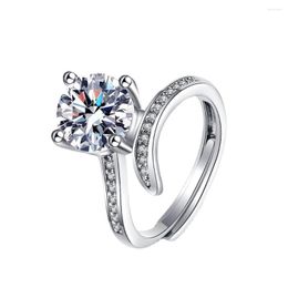 Cluster Rings Unique Irregular Four Prong Heart Shape Round Full Diamond Couple Ring For Women Geometric Zirconia Valentine's Day Gift