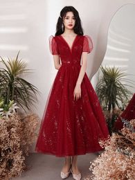 Party Dresses 2023 Summer Cocktail Dresses Bride Return Engagement Dresses Wine Red Arm Covering Dresses Small ChilDressesen