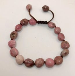 Strand YA4124 Natural Rhodochrosites Nuggets Chips Beads Knot Cord Bracelet Adjustable