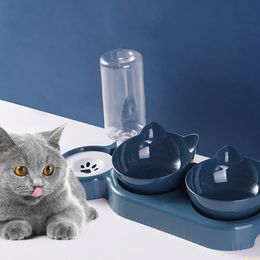 Cat Bowls Feeders Pet Cat Bowl Automatic Feeder Water Dispenser Dog Cat Food Bowl with Drinking Raised Stand Double Dish Bowls for Cats Dogs Pet 230428