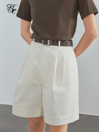 Womens Shorts Fsle 100% Cotton Casual White Denim Women Summer Sexy High Waist Jeans Female Vintage Belt Loose 230428