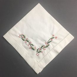 Set of 12 Home Textiles Table Napkins Linen Dinner Napkins with Hemstitched & Embroidered Floral For Wedding decoration 18x18 20x2200S