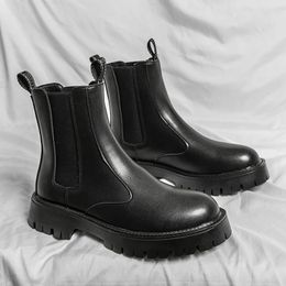 Boots Men Chelsea Boots Winter Warm Thick Bottom Non-Slip Leather Men Boots Trendy Slip On Ankle Boots Handmade Luxury Brand Men shoes 231129