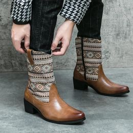 Зимние сапоги в стиле ретро, элегантные рыцарские кожаные ботинки, мужские европейские и мужские ковбойские мотоциклетные ботинки в стиле вестерн с высоким берцем, модная вышивка