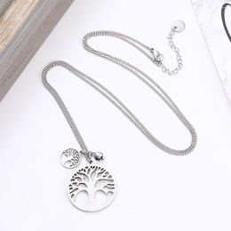 Pendant Necklaces Tree Of Life Round Small Necklace Stainless Steel Bijoux Collier Elegant Long Women Jewellery Gifts Drop