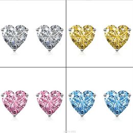 2022 Ins Top Sell Stud Earrings Simple Fashion Jewellery Solitaire Multi Colour 5A Cubic Zircon CZ Diamond 925 Sterling Silver Heart 280L