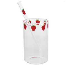 Wine Glasses 3 Sets Strawberry Cup Heat Resistant Milk Straw Glass Student Glassware