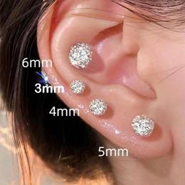 Stud Earrings Iced Out Ball Barbell For Women Men Simple Luxury Cubic Zirconia Silver Color Piercing Ear Studs Jewelry KBE122