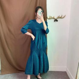 Casual Dresses Miyake Pleated Skirt 2023 Autumn Pullover Lantern Plus Size Loose Bud Dress Stock 88053#Casual