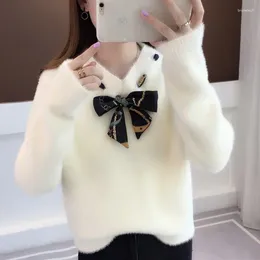 Women's Knits 2023 Autumn Winter Women Sweaters Knitted Jumper Bow Tie Pullovers Casual Long Sleeve Slim Sweater Femme Pull P800