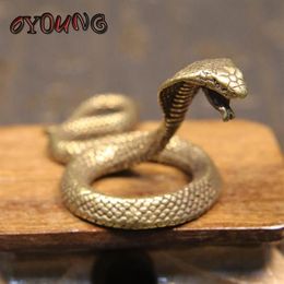 Vintage Bronze Cobra Zodiac Snake Statue Miniature Figurines Copper Desk Decorations Tea Pets Ornaments Brass Paperweight Crafts D283E