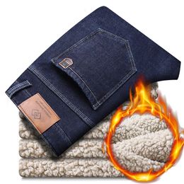 Men's Jeans Winter Warm Fleece Men 2023 Straight Stretch Thick Casual Thermal Denim Pants Male Business Work Trousers Clothing 231129