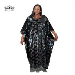 Ethnic Clothing 2023 Oversize Casual Kaftan Plus Women's Glitter Sequin Decor Batwing Sleeve Round Neck Loose Fit Maxi Dress