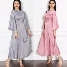 Ethnic Clothing Elegant Muslim Long Dress Satin High Quality Abaya Party Evening For Women Kaftan Ruffle Sleeve Beading Draped Design Lady