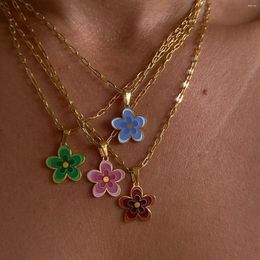 Pendant Necklaces Style Polychrome Colour Women's Necklace Dripping Oil Flower Alloy Student Couples Clothing Accessories