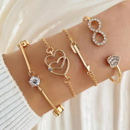Charm Bracelets Cute Double Hearts Arrow Crystal Zircon Bracelet For Women Geometric Bangle Chain Gift Lovers Fashion Jewellery