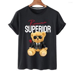 Men's T Shirts Top Gentleman Suit Bear Cotton Print Short-sleeved O-neck Loose Casual T-shirt Male Oversized For Men And Women 3XL