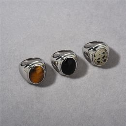 European/American High-End Metal Inlaid Tiger Eye Agate Spotted Stone Ring Women Unique Temperament Charm Light Luxury Jewelry