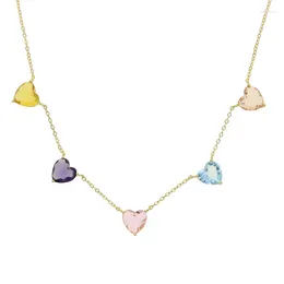 Chains Fashion Colourful Jewellery 5Pcs Multi Colour Heart Shaped Birthstone Charm Choker Women Necklace