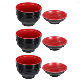 Dinnerware Sets 3 Pcs Bowl Imitation Porcelain Soup Japanese Style Miso Bowls Lids Spaghetti With Cover Melamine Plastic