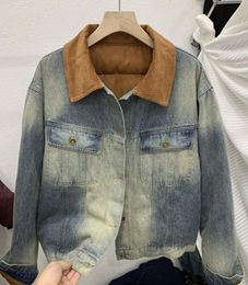 Women's Outerwear & Coats Korean version loose and slimming cotton jacket, denim jacket, women's winter new thick and warm washed down cotton jacket