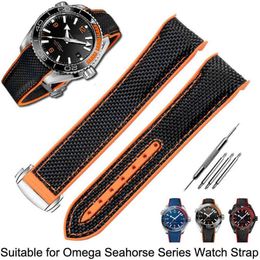 Bracelet For Omega 300 SEAMASTER 600 PLANET OCEAN Folding Buckle Silicone Nylon Strap Accessories Watch Band Chain191c