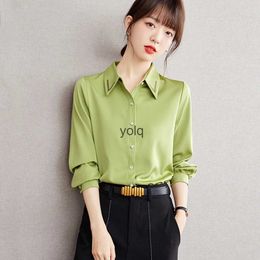 Women's Blouses Shirts Autumn Winter c Green Blouse Women Long Sleeve Button Up Simple Vintage Fashion Lady Tops Cloingyolq