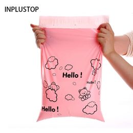 Mail Bags INPLUSTOP 50Pcs HELLO Design Mailing Logistics Cartoon Bear Printing Gifts Boxes Packing Pouch Express Courier Bag 230428