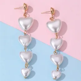 Stud Earrings European And American Love Heart Pearl Women's Geometric Fashion Tassel Peach Metal Jewellery