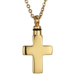 Cremation Jewelry gold Cross Pendant Keepsake Memorial for Ashes Urn Necklace Stainless Steel - Included Fill Kit2584