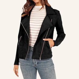 Womens Jackets Faux Suede Zipper Short Jacket Women Coat Autumn Winter Solid Long Sleeve Leather Korean Outerwear Female Clothing 231129