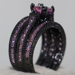 Whole Handmade Vintage Jewellery 14kt Black Gold Filled Princess Cut Pink Sapphire Prong Gemstones CZ 3 IN 1 Women Wedding Band 269S