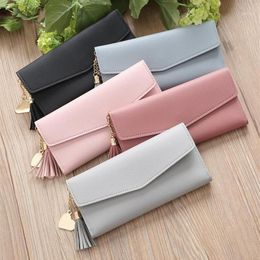 Womens Wallets and Purses PU Leather Long Wallet Solid Fringed Simple Fashion Multi-Functional Lychee Women's Purse and Walle250D