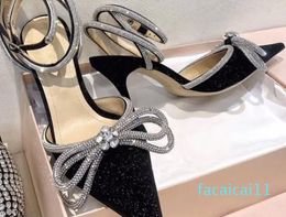 bowtie High-Heeled Sandals and Shoes Sparkling bow tie Rhinestones Ankle Wrap Women's Wedding Bridal Banquet Ladies Crystal High Heel