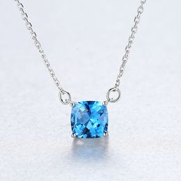 Charming Four Claw Sapphire Pendant Necklace Women Fashion Luxury Brand Synthetic Gem s925 Silver Necklace Female Sexy Collar Chain Jewelry Valentine's Day Gift