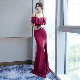 Casual Dresses Elegant Satin Long Women Elastic Split Bodycon Wedding Guest Evening Party Cocktail Birthday Korean Special Offer