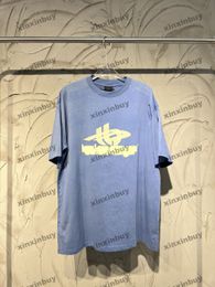Xinxinbuy Homens Designer Tee Camiseta Destruída Paris Gradiente Tie Dye Carta Impressão Manga Curta Algodão Mulheres Preto Branco Azul Cinza XS-2XL