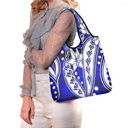 Storage Bags TOADDMOS Hawaiian Midnight Blue Tribal Design Women's Tote Bag Reusable Polyester Shopping Casual Home Daily Toy Organiser