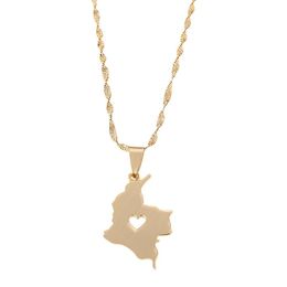 Stainless Steel Colombia Map Pendant Necklace Gold Colour Jewellery Map of Colombian Jewelry251C