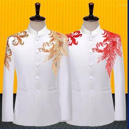 Men's Suits Sequins Blazer Men Chinese Tunic Suit Designs Jacket Mens Stage White Costumes For Singers Clothes Dance Star Style Dress B556