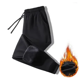 Men's Pants Warm Men Trousers Fall Thick Plush Winter Drawstring Elastic Waist Pockets Ankle-banded Sports