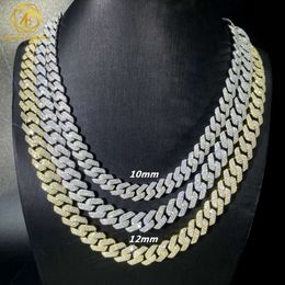 S925 Sterling with Iced Out 2row 12mm Vvs Moissanite Cuban Diamond Chain Link Necklace