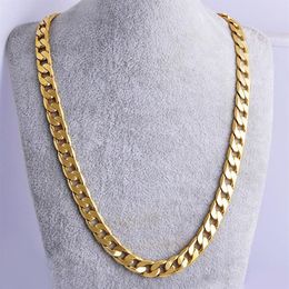 10MM Big Yellow Solid Gold Filled Cuban Link Chain Necklace Thick Mens Jewelry Womens Gold Mens Necklaces Hip Hop Jewelry2625