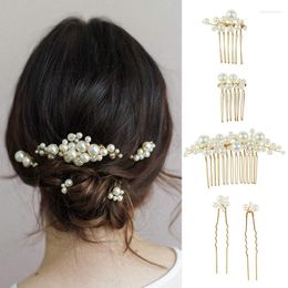 Headpieces 5Pcs Simulated Pearl Hair Pins Clips Women Flowers Combs Wedding Bridal Party Accessories Head Ornaments Jewelry Gift